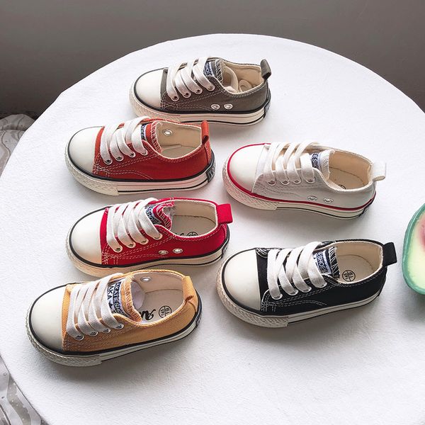 

boys solid color casual canvas children girls non-slip fashion sneakers kids lace-up sports shoes size 19-37, Black