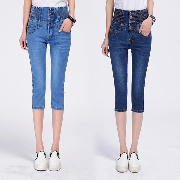 

plus size women's jeans with high waist skinny stretch blue jeans woman summer calf length breeches female denim1