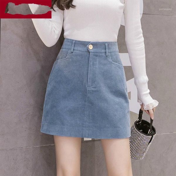 

2021 women autumn winter corduroy mini skirts female vintage button pockets skirt lady casual a line high waist short skirts d51, Black