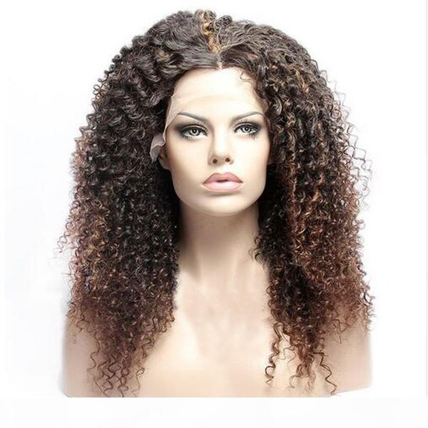 

medium length brown ombre high heat resistant 16" synthetic lace front wig ng, Black