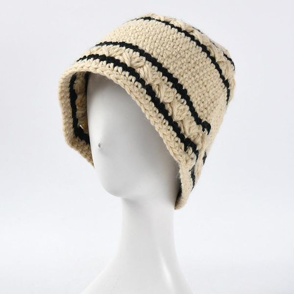 

2020 women's fashion winter wool hat coarse lines outdoor warm hat bucket knitted multicolor optional, Blue;gray