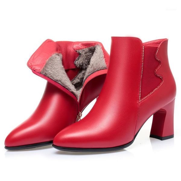 

boots zxryxgs pointed classic autumn women full genuine leather banquet wedding shoes warm winter high heeled1, Black