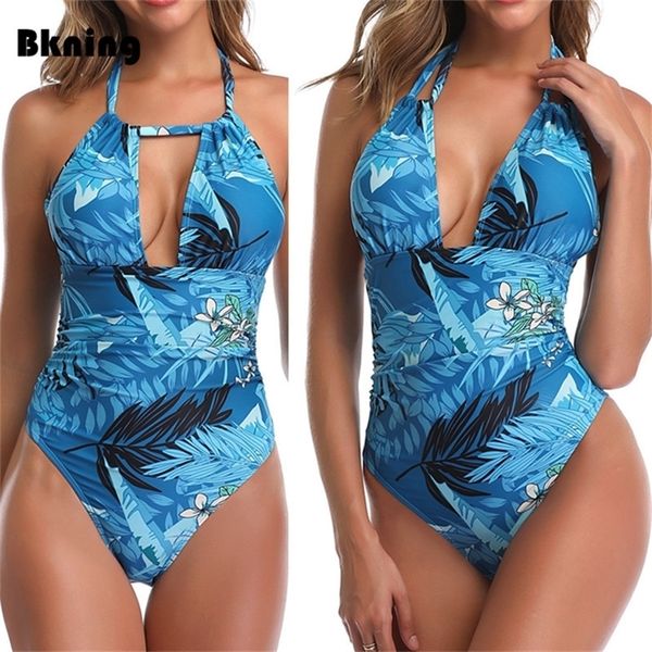 

plus size swimsuit one piece women large size bathing suit for woman leaf print halter badpak high cut swimming suits xl xxl y200319, White;black