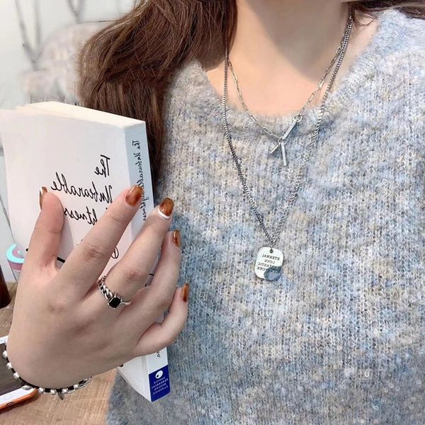 

multi layer titanium steel sweater chain for women in autumn and winter, Silver