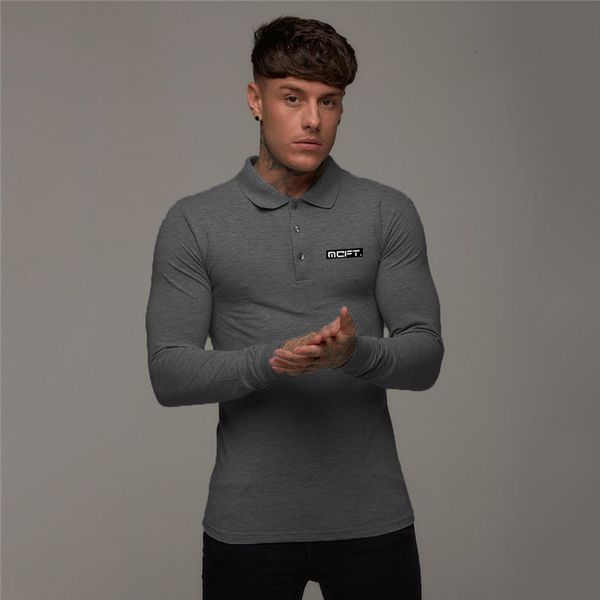 

mew fashion brand mens long sleeve slim fit business turn collar poloshirt casual men's gym sportswear polo shirt, White;black