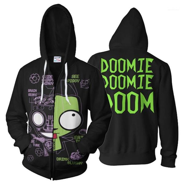

anime invader zim hoodie sweatshirt zim cosplay hoody hoodie zip up jacket spring autumn coat men women1, Black