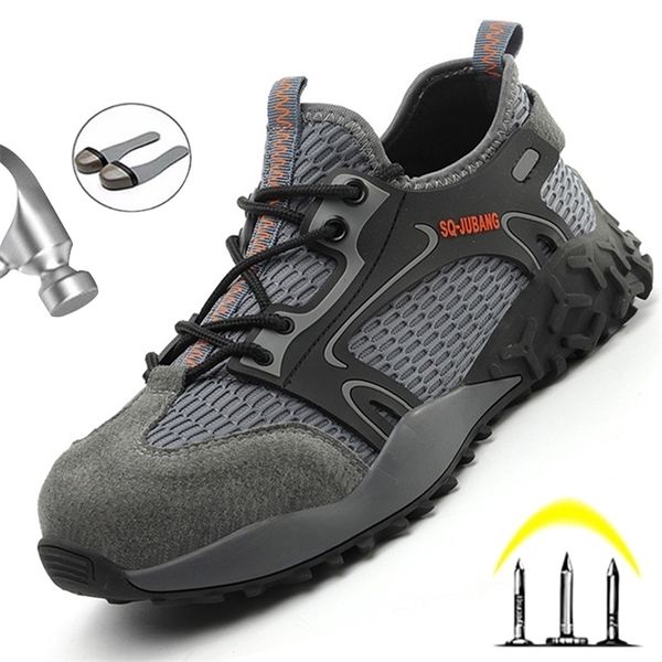 

breathable safety summer indestructible steel toe cap male shoes light work sneakers men y200915, Black;brown