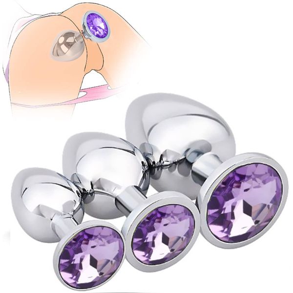 Plug anale in acciaio inossidabile con estremità in metallo Set di grandi dimensioni perline di gioielli impermeabili Buttplug giocattoli sexy per adulti per donna uomo