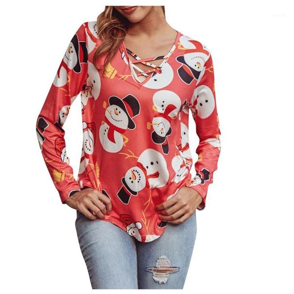 

harajuku female blouse women's winter festive waterfall christmas irregular hem casual long sleeve blouse women red1, White