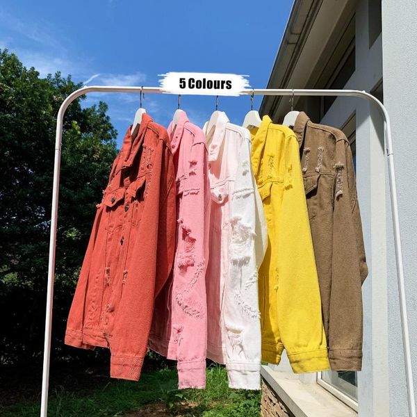 

spring summer new quality denim jackets men brand plus size hole mens casual jeans jacket long sleeve turn down collar coat mens, Black;brown