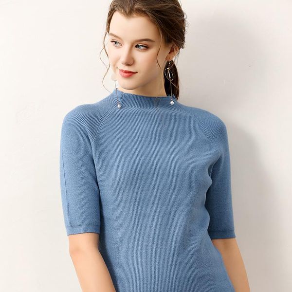 

women sweater half sleeves crew neck casual solid female knitting autumn spring pullovers warm fashion ladies clothing1, White;black