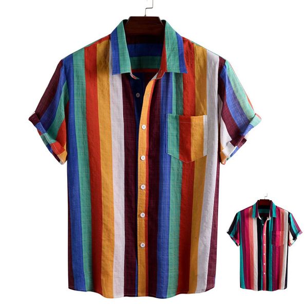 

summer new 2021 men's wide stripe printed shirtslim fit fashion floral print dress males clothes, White;black
