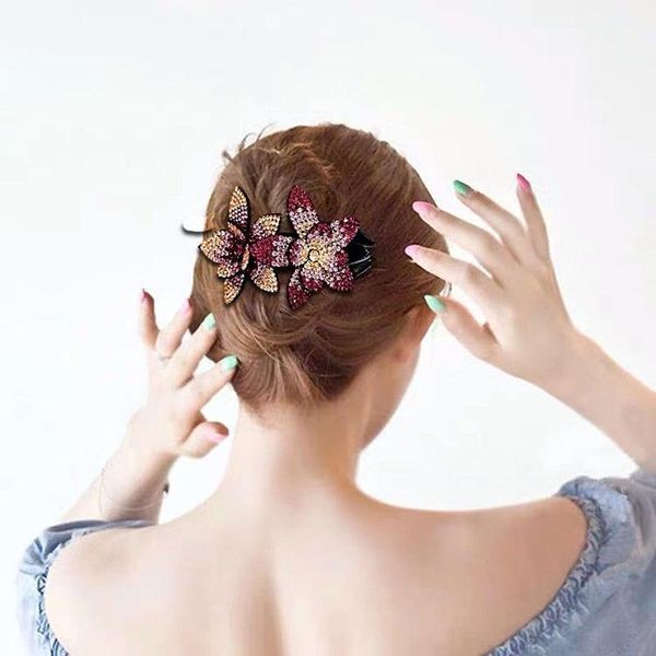 

hair accessories acrylic double flower crystal claw rhinestone hairpin female fashion barrettes clips for women