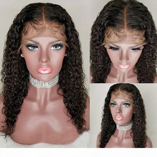 

full lace human hair wig deep curl curly 360 lace wig cutucle aligned hair water wave pre-plucked hairline 130 density lace front wig, Black;brown