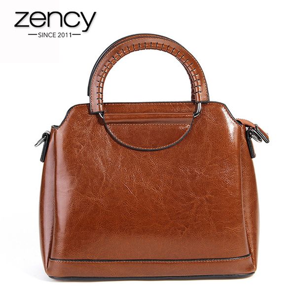 

zency 6 colors elegant women handbag 100% genuine leather casual tote fashion lady shoulder messenger office bags black brown