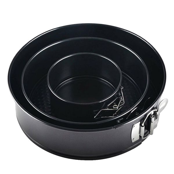 3 dimensioni in acciaio al carbonio antiaderente Springform Pan Set torta cuocere stampo da forno forma rotonda primavera torta rotonda stampo nero Y200618 Y200709