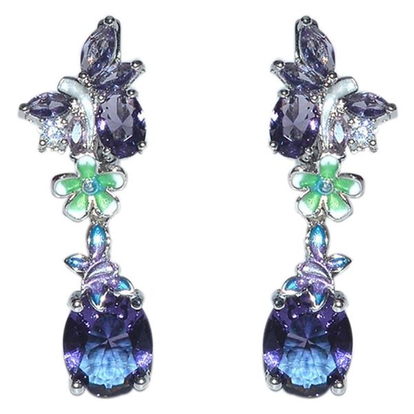 

hoop & huggie women's earrings purple butterfly cubic zirconia, Golden;silver