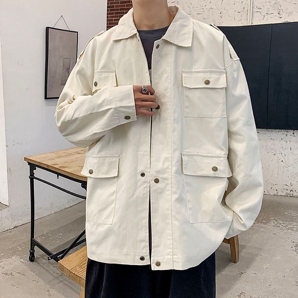 

2021 men's spring new multi-pocket male youth jacket size 5-xl 3k4p, Black;brown