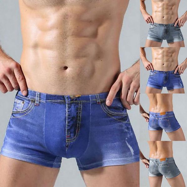 

explosive style men's fashion personality denim printed cotton underwear boxer high-quality comfortable underwear, Black;white