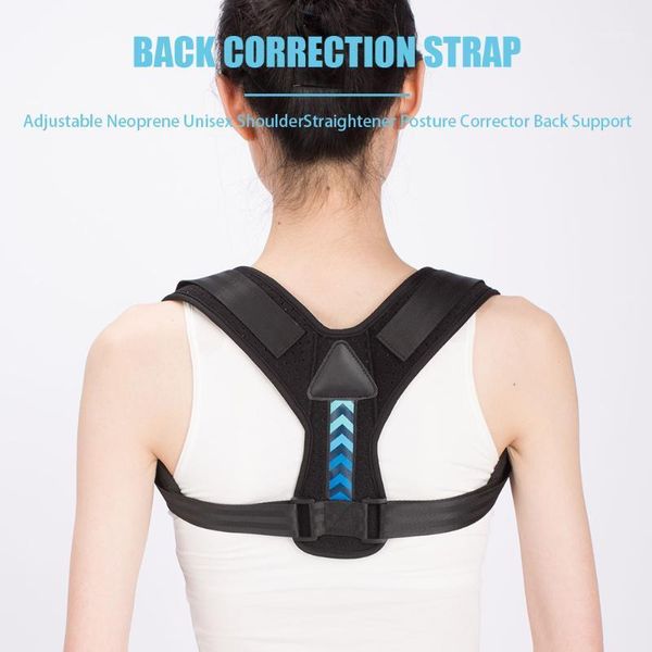 

back support posture corrector personal care breathable shoulder straightener therapy belt yoga adjustable home office1, Black;blue