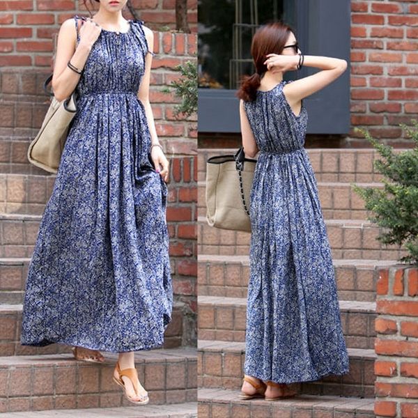 

oofdu new summer women's sleeveless floral casual bohemian trend new dresslong long summer dress sleeveless floral dress women's s, Black;gray