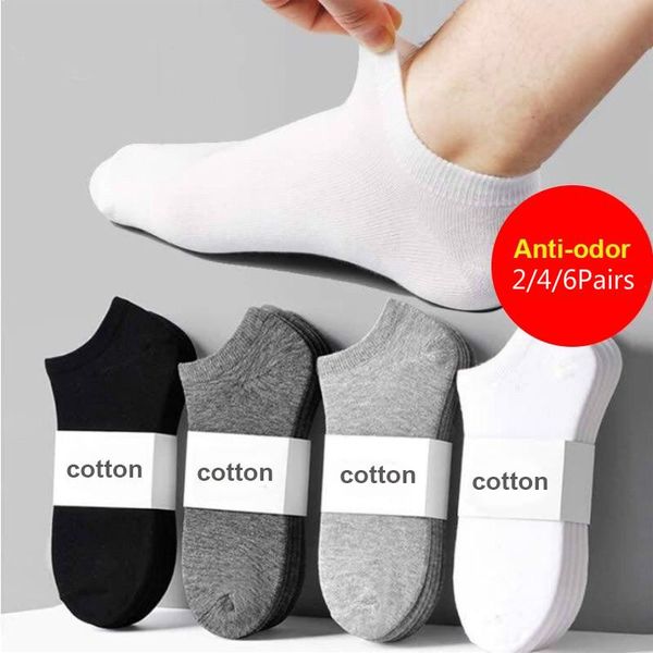 

2/4/6 pcs breathable ankle invisible boats socks men cotton short socks low cut sport for casual men invisible sock, Black