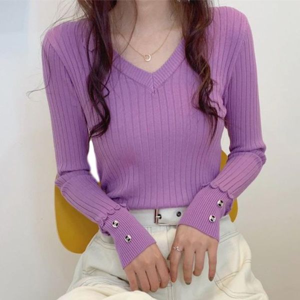 

autumn winter slim sweaters women v-neck button basic pullovers primer shirt long sleeve short korean slim-fit tight sweater new, White;black