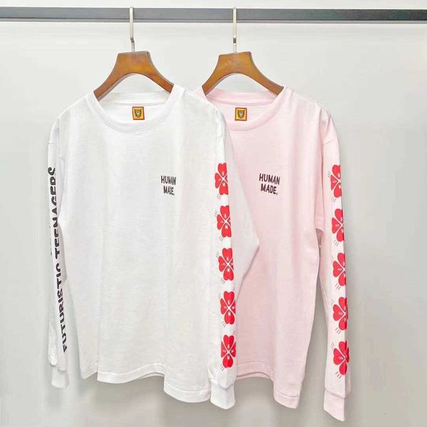 

human made arm cherry blossom round neck long sleeve t-shirt japanese fashion classic nigo spring and autumn men and women, Black