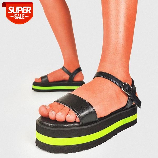 

ins girls open toe buckle flat sandals summer color wedges platform beach sandals women 2021 casual new design shoes woman #zk3h, Black