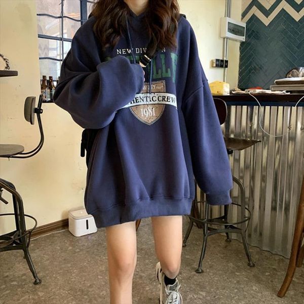 

sweatshirt streetwear thicken hoodie sweatshirt printing letter autumn winter loose lazy student pullover female drop shipping, Black