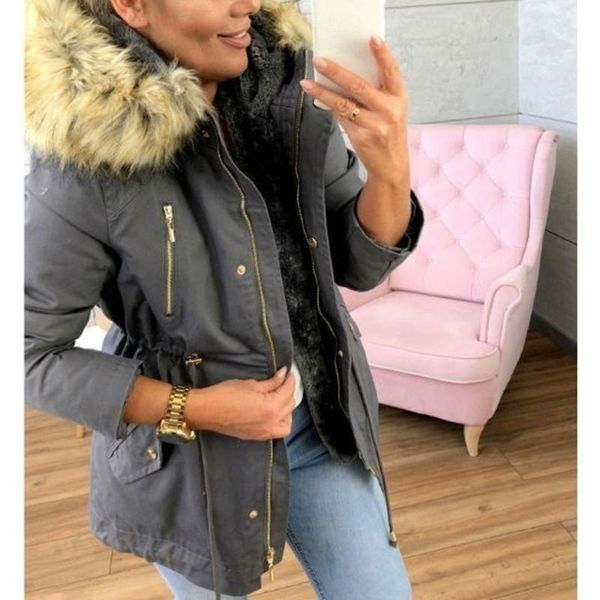 

women's jackets female jacket women fashion winter warm thick hooded pockets long sleeve slim casual faux fur coat outwear #45, Black;brown