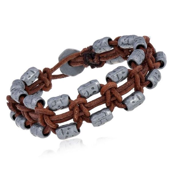 

charm bracelets genuine leather cord alloy beads braided rope wrap bracelet bangles for men vintage ethnic women, Golden;silver