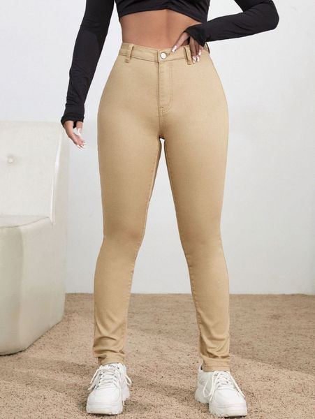 

zipper fly solid skinny jeans p5bc#, Blue