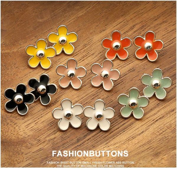 

10pcs 15mm plastic flower sewing women children buttons for clothing needlework diy decorative botones garme bbyqwr, Blike;white