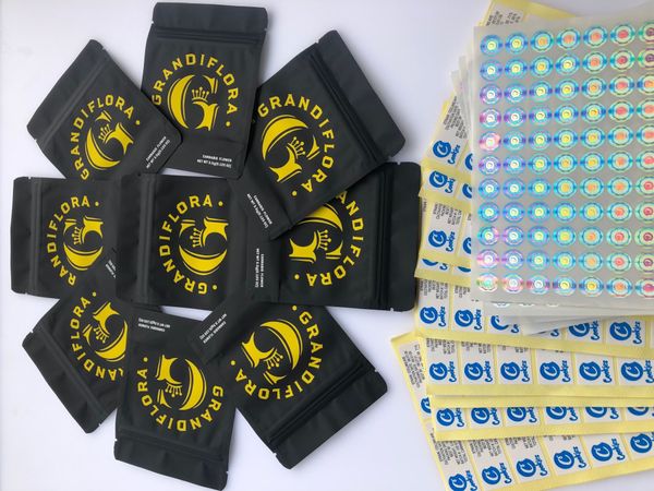 

black stickers local edibles cookies 3.5g flavors bags hologram label yellow california packaging bags mylar and grandiflora sf qylea