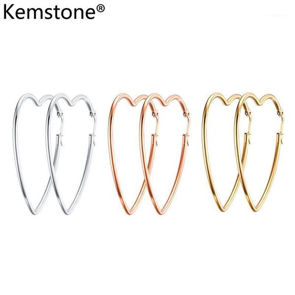 

kemstone fashion stainless steel 38mm heart shaped hypoallergenic hoop earrings jewelry for women1, Golden;silver