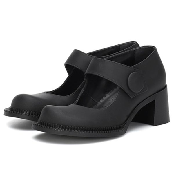 

2021 new high-heeled of the retro japanese women a buckle line mary zhen big baby's head shallow mouth unique shoes 7jh4, Black