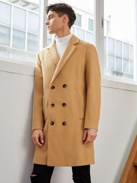 

men lapel neck double breasted overcoat b7ag#, Black;brown