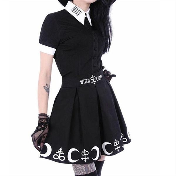 

ведьма луны печати harajuku punk rock готические юбки женщины высокой талией мини-юбки новые готические девушки блуза t shirt плиссированные, Gray