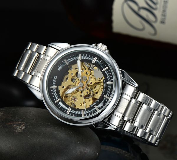 

2021 luxury mens watches three-needle working series automatic mechanical watch fashion military clock hollow-out style brand steel belt, Slivery;brown