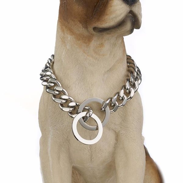

chains 15mm silver color stainless steel curb cuban slip dog collar dogs training choke chain collars large