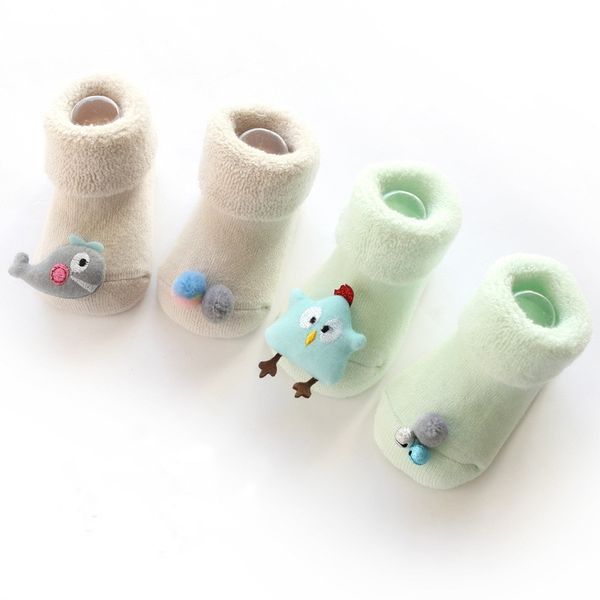 

2pairs/lot infant baby socks newborn cotton cartoon terry baby socks winter girls boys anti slip socks shoes age for 0to12month y201009, Pink;yellow