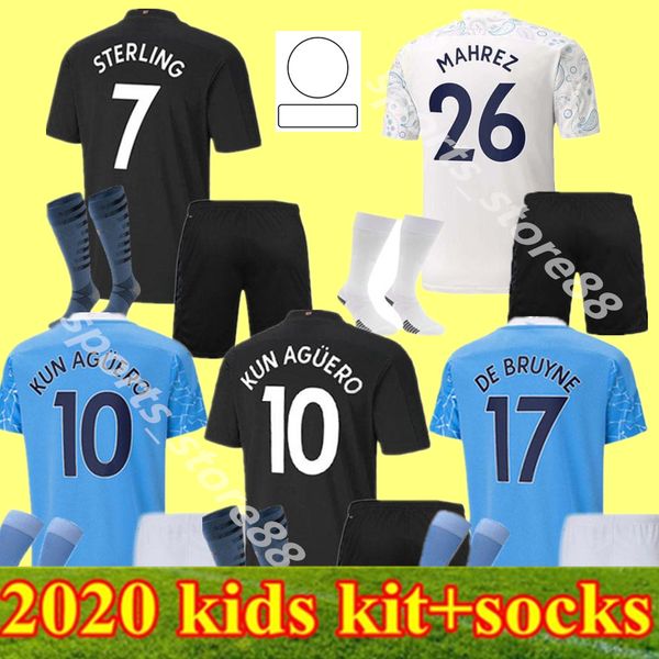

new kids kit 20 21 de bruyne kun aguero city soccer jersey 2020 2021 man sane mahrez football jersey shirt, Black;yellow