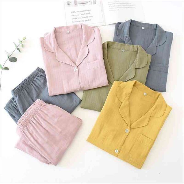 

100% gauze cotton solid summer long-sleeved trousers ladies pajamas suit soft long pajamas womens sleepwear pijamas, Black;red
