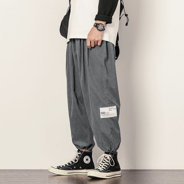 

mansclot 2020 winter new versatile solid color label straight loose long casual pants for men, Black