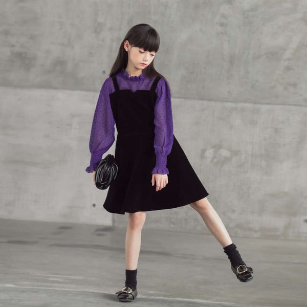 

spring chiffon drs 2021 new korean girls' long sve skirt fashion c136, Red;yellow