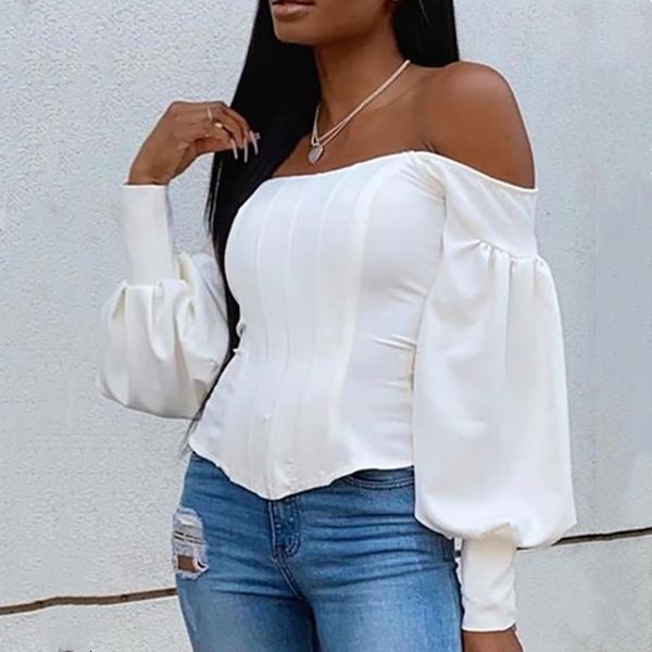 

женская мода sexyshoulder рукав сплошного цвета женской моды sexyshoulder рукав сплошного цвета сверху top фонарь фонарь f4oln, White