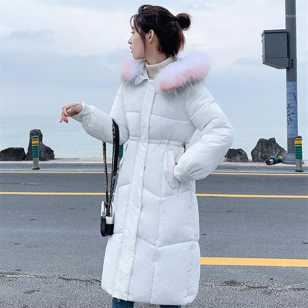 

women's down & parkas cotton jacket winter women 2021 medium long loose thick female outerwear hooded fur collar large size ladies cw68, Black