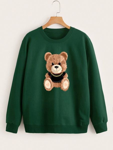 

men bear print pullover e28x#, Black