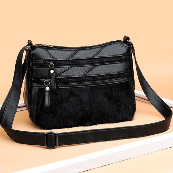 

shoulder bags women plush pu leather crossbody bag fashion multi pocket messenger classic retro handbag